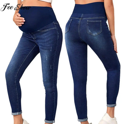 Pregnant Women High Waist Support Belly Jeans Maternity Hip Lifting Elastic Denim Pants AliExpress