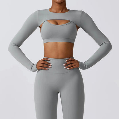 New Sports Camisole Yoga Long Sleeved Shawl Yoga Top Nude Fitness Yop Gym Push Ups Workout Top Running Sports Smock Chic Le'Meek