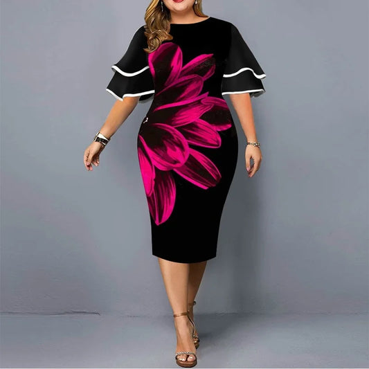 Plus Size Dress Elegant Geometric Party Dress New Women Layered Sleeve Dresses