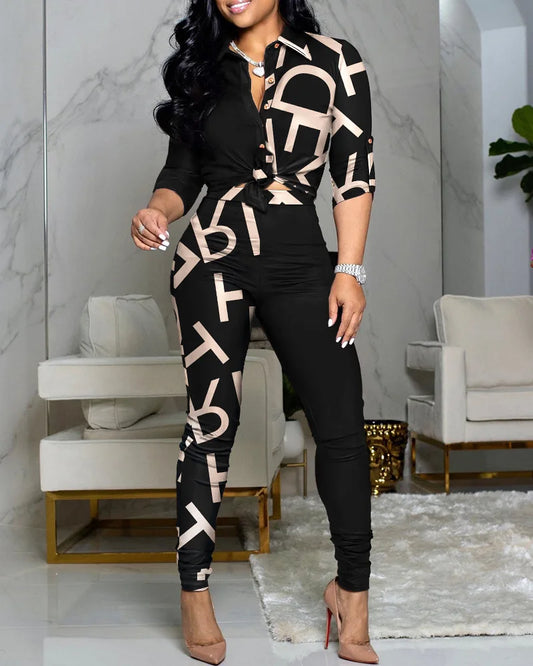 Noworry Fashion 2 Piece Set Women Shirts and Wide Leg Pants Women Casual Print Half Sleeves Top & Design Trouser Two Pieces Set