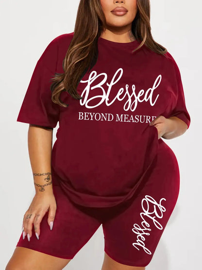 Plus size sets for women Summer 2 pieces Blessed printed offers and liquidation everything cheap elegant women's sets Short sets Chic Le'Meek