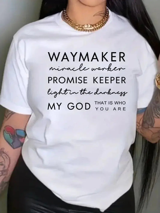 Faith Quote Print Crew Neck Graphic T-Shirt, Solid Short Sleeve Fashion Loose Fit T-Shirt, Women's Tops Graphic T Shirts Y2K Top Chic Le'Meek
