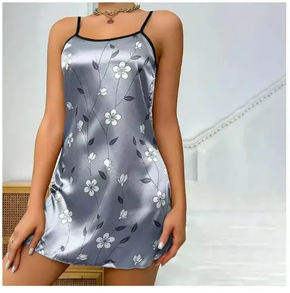 Women Nightwear Home Clothes Sexy Black Floral Printing Nightdress Sleepwear Nightshirts Silk Sleepshirts Nightgowns For Woman Chic Le'Meek