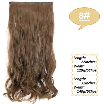 NICESY Synthetic Long Wavy 5 Clips Hair Extensions 22Inch/32Inch Clip On Hair Extensions High Tempreture Fake For Women Chic Le'Meek