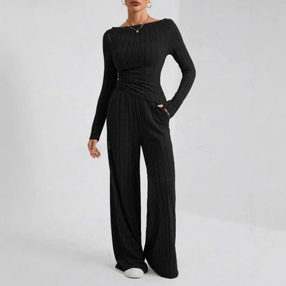 2024 Spring Knitted 2 Piece Sets Women Tracksuit Long Sleeve Vintage Sweater Crop Top Flare Pants Stretch Matching Suit Outfit Chic Le'Meek