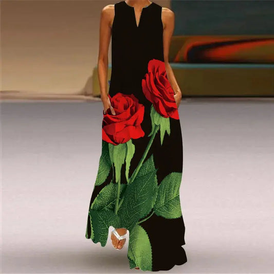 Mask printing Dress Sexy Sleeveless Dress  V-Neck  Casual  Clothing Women Chic Le'Meek
