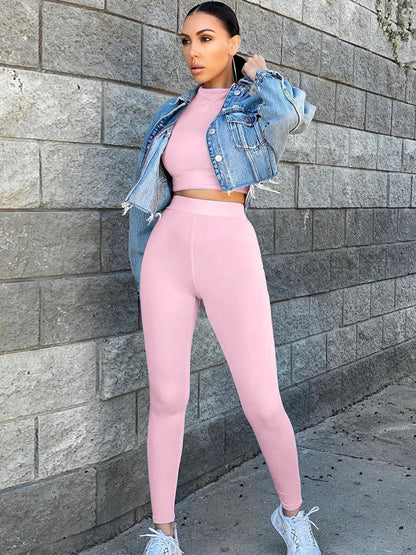 2022 Autumn Winter Women Sport Fitness 2 Two Piece Set Outfits Long Sleeve Solid Crop Tops Leggings Pants Set Bodycon Tracksuit