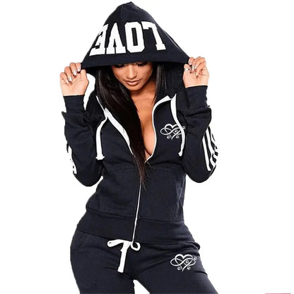 Fashion Heart Print Women Track Suits Sports Wear Jogging Suits Hooded Tracksuit Set Clothes Hoodies+Sweatpants Sweat Suits Chic Le'Meek