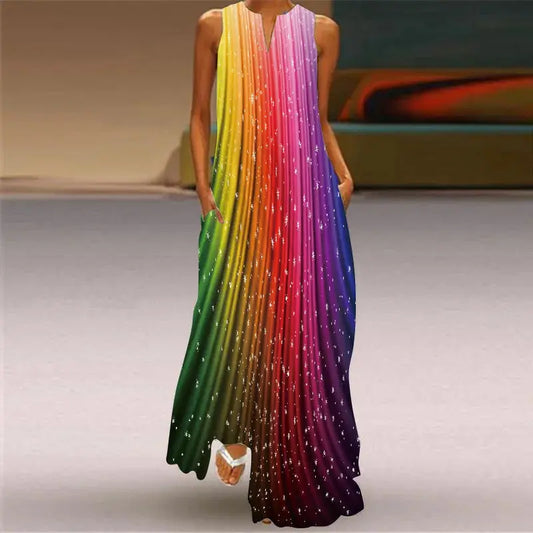 Mask printing Dress Sexy Sleeveless Dress  V-Neck  Casual  Clothing Women Chic Le'Meek