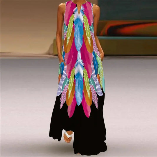 Mask printing Dress Sexy Sleeveless Dress  V-Neck  Casual  Clothing Women Chic Le'Meek