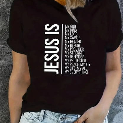 Jesus Is Print Faith Graphic T-Shirt, Short Sleeve Crew Neck Temu