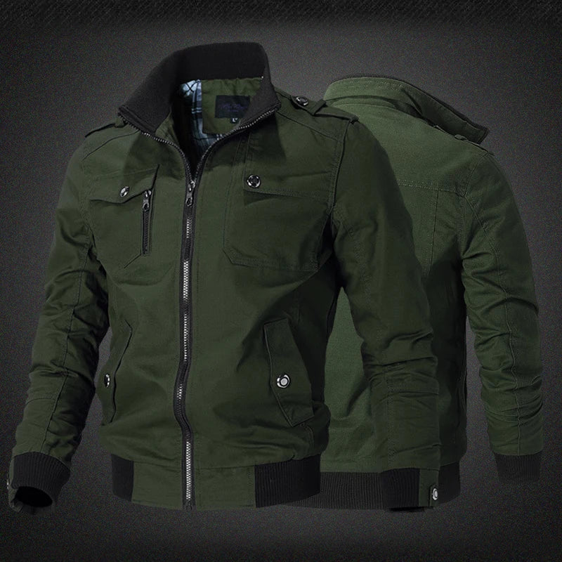 Men Casual Jackets Cotton Washed Coats Military Outdoors Stand Collar Outerwear