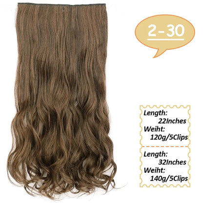 NICESY Synthetic Long Wavy 5 Clips Hair Extensions 22Inch/32Inch Clip On Hair Extensions High Tempreture Fake For Women Chic Le'Meek