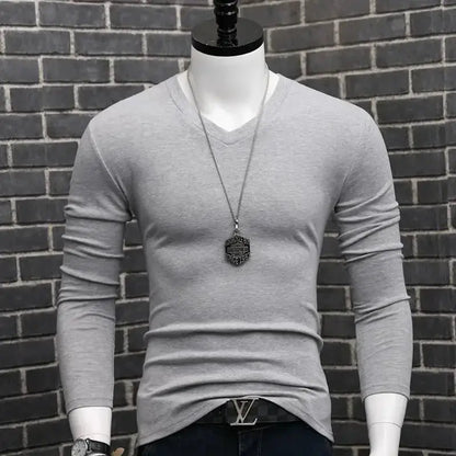 Men Casual Long Sleeve Pull on V neck Bottoming Shirt Tees Chic Le'Meek