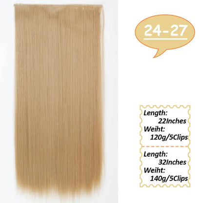 NICESY Synthetic Long Wavy 5 Clips Hair Extensions 22Inch/32Inch Clip On Hair Extensions High Tempreture Fake For Women Chic Le'Meek