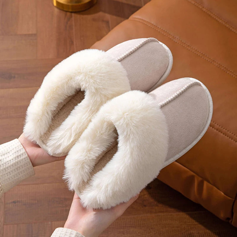 2023 Winter Warm Flat Fur Slippers Women Faux Suede Fluffy Furry Home Slides Woman Comfort Non Slip Indoor Floor Cotton Shoes