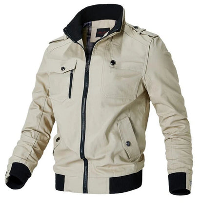 Men Casual Jackets Cotton Washed Coats Military Outdoors Stand Collar Outerwear