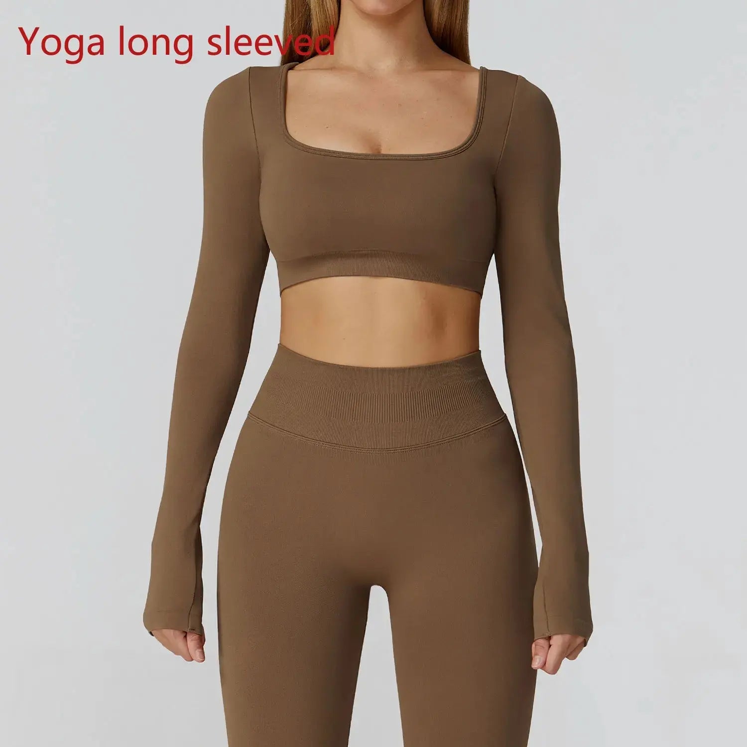 Seamless Casual Quick Dry Sportswear Women Square Neck Gym Top Women Fitness Sports Crop Top Female Long Sleeve Yoga Clothing Chic Le'Meek