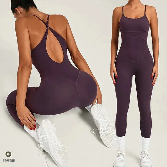 Pad Sports Fitness Jumpsuit Cross Open Back Adjustable Strap Hip Lift Tight Slim Fitness Yoga Set Gym Running Sports Wear XP96 Chic Le'Meek