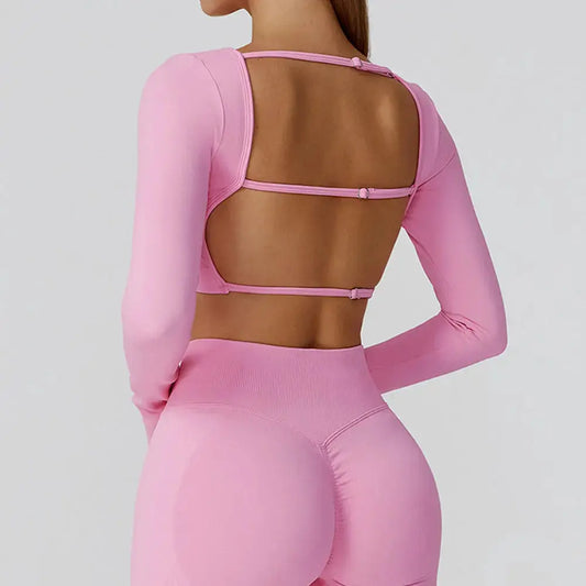 Seamless Casual Quick Dry Sportswear Women Square Neck Gym Top Women Fitness Sports Crop Top Female Long Sleeve Yoga Clothing Chic Le'Meek