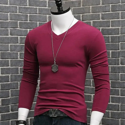 Men Casual Long Sleeve Pull on V neck Bottoming Shirt Tees Chic Le'Meek