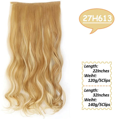 NICESY Synthetic Long Wavy 5 Clips Hair Extensions 22Inch/32Inch Clip On Hair Extensions High Tempreture Fake For Women Chic Le'Meek