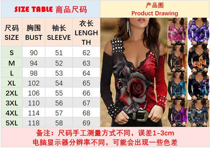 Summer T Shirt Women 2022 Period New Hot Style long-sleeved v-neck Sexy Printing Lace off-the-shoulder Female Tee Tshirts ZC241 Temu