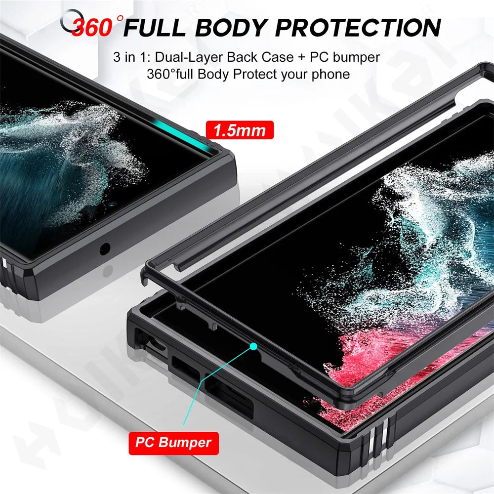 Case For Samsung Galaxy S24 S23 S22 S21 Ultra FE Plus A54 A34 A14 5G Slide Camera 360 Degree Rotate Kickstand Heavy Grade Cover