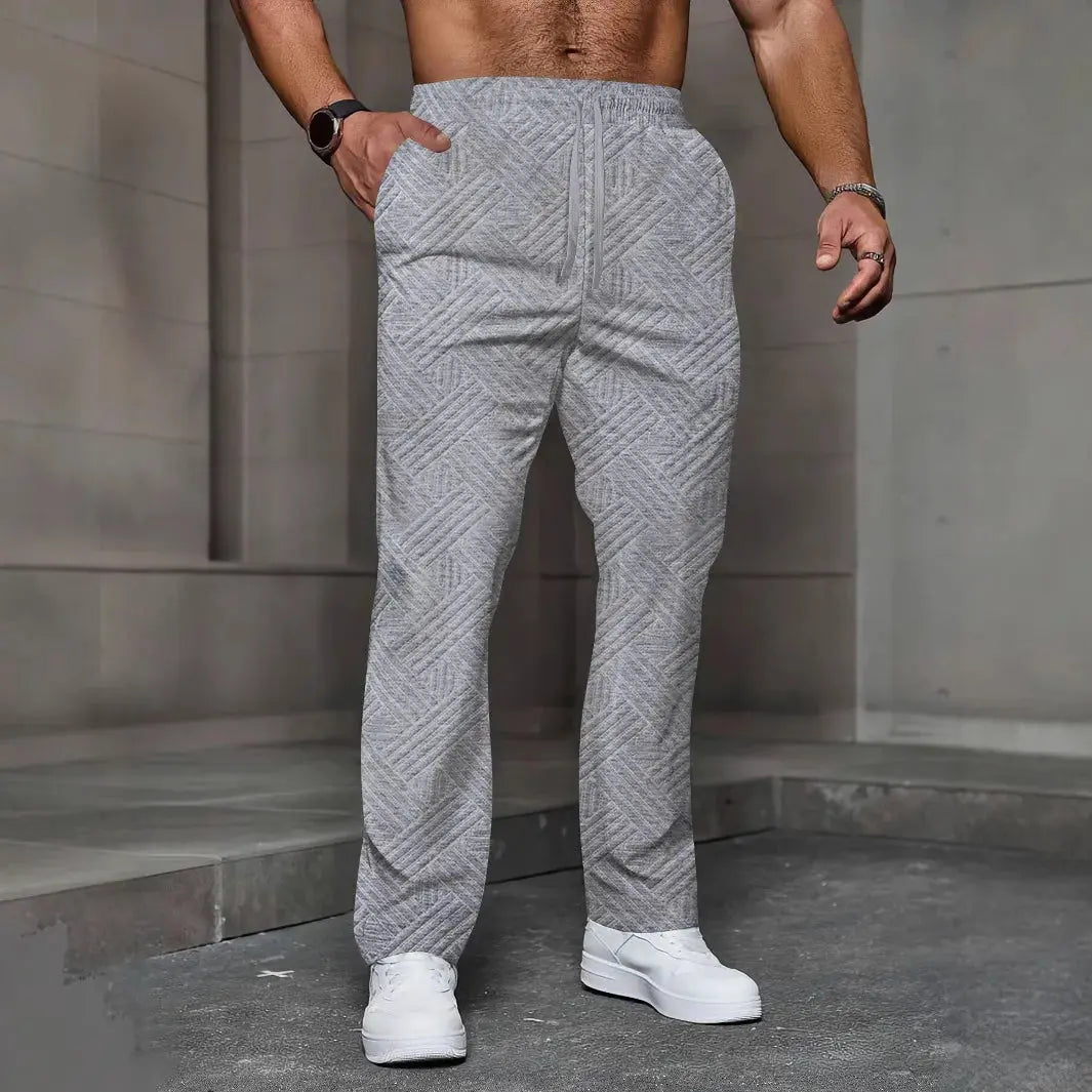 Men's sporty casual trousers, fashionable jacquard elastic waist street pants, solid-color loose all-season pants Chic Le'Meek