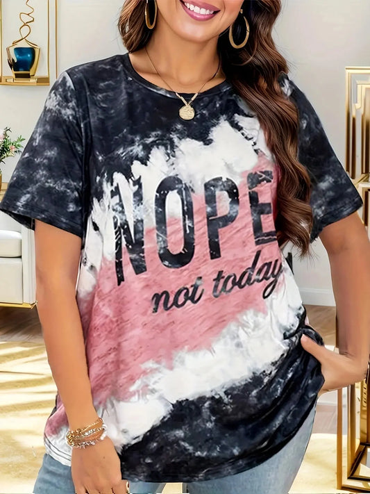 Plus Size Letter Print Top Colorblock Crew Neck Short Sleeve, O Neck, Leisure Time Ladies Tshirt Tops, Summer, 2024 Chic Le'Meek