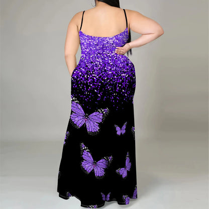 Plus Size Womens Sexy Casual Dresses for Curvy Women 3D Printed halterneck Leeveless Slip Dress  Loose Maxi Dress Chic Le'Meek