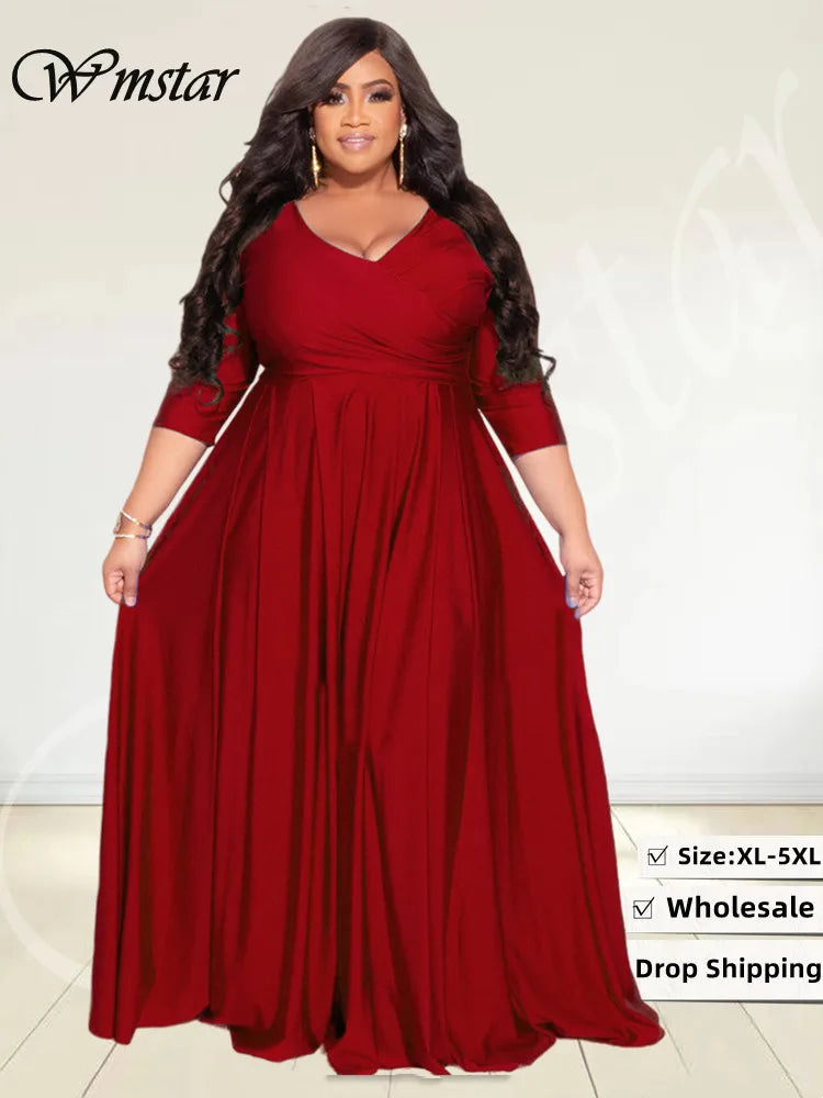 Plus Size Party Dresses for Women Fall Clothes  V Neck Bandage Big Hem Elegant Party Maxi Dress