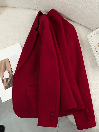Women Blazer Ladies Red Green Beige Black Solid Female Business Work Wear Slim Formal Jacket Coat For Autumn Winter Chic Le'Meek