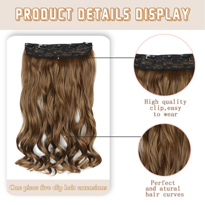 Clip in Hair Extensions, 22Inch One Piece Hair Extension Clip in Wefts Long Thick Beach Wavy Natural Synthetic Hairpieces