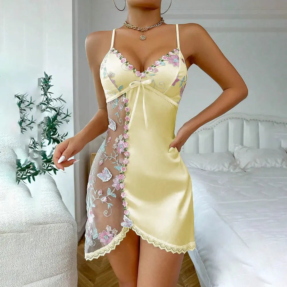 Sexy Womens Elastic Lingerie Lace See Through Underwear Floral Sexy Bow sleepwear Chic Le'Meek