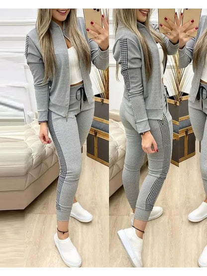 Fashion Tracksuit 2 Piece Set Autumn Winter Zipper Jacket + Long Pants Sports Suit Female Sweatshirt Sportswear Suit For Woman