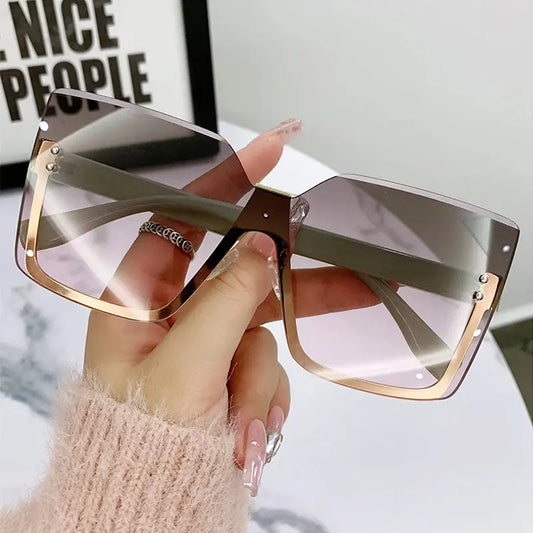 New Big Frame Rimless Sunglasses Women Fashion Vintage Oversized Eyewear Luxury Brand Design Gradient Lens Sun Glasses Temu