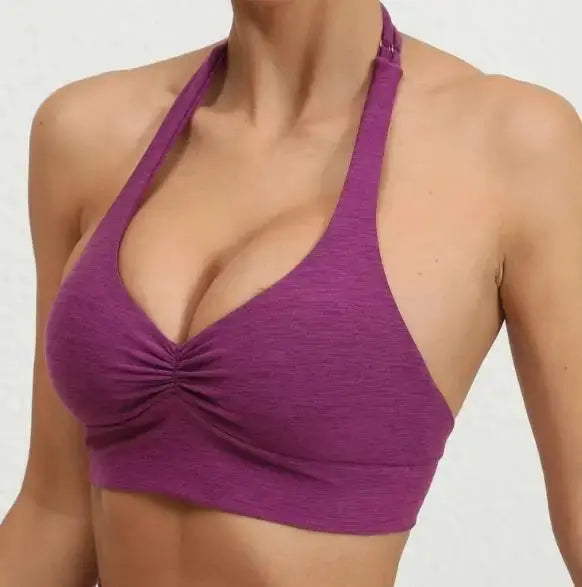 2025 1/2PCS V Back Lycra Pad Pocket Halter Sport Bra Yoga Set Squat Proof Scrunch Legging Workout Pant Gym Fitness Active Suits Chic Le'Meek