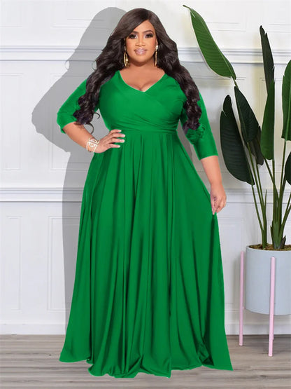 Plus Size Party Dresses for Women Fall Clothes  V Neck Bandage Big Hem Elegant Party Maxi Dress