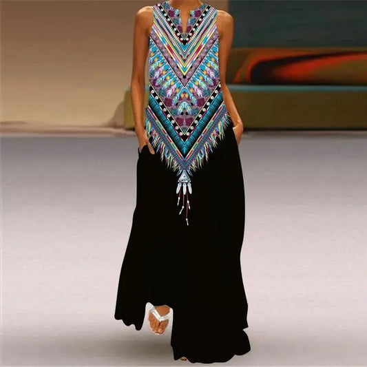 Mask printing Dress Sexy Sleeveless Dress  V-Neck  Casual  Clothing Women Chic Le'Meek