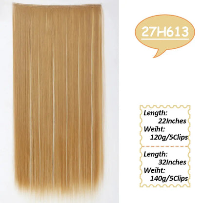 NICESY Synthetic Long Wavy 5 Clips Hair Extensions 22Inch/32Inch Clip On Hair Extensions High Tempreture Fake For Women Chic Le'Meek