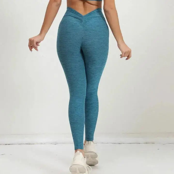 2025 1/2PCS V Back Lycra Pad Pocket Halter Sport Bra Yoga Set Squat Proof Scrunch Legging Workout Pant Gym Fitness Active Suits Chic Le'Meek