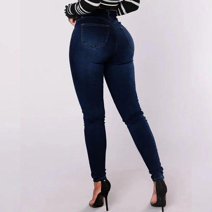 High Waist Jeans Trousers Breasted Multi Button Women Cargo Pants High Waist Jeans Elastic Double Breasted High Waist Streetwear