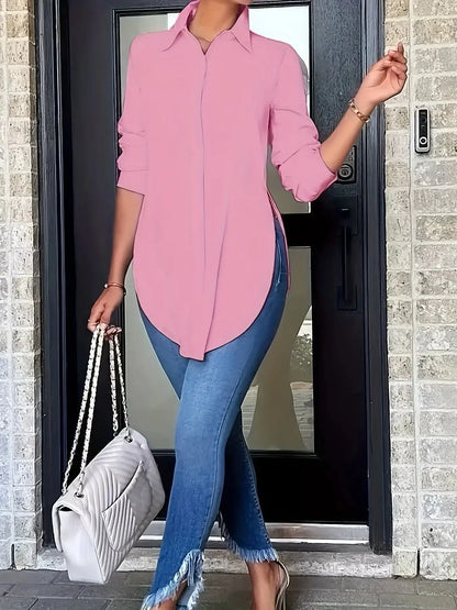 Plus Size Female Blouse 2025 Summer New Women Fashion Solid Color Long Sleeve Shirt Casual Street Wear Loose Fit Simple Cool Top Chic Le'Meek