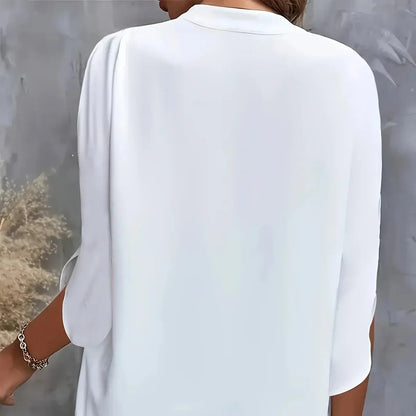 Plus Size Shirts New V-neck Summer Elegant Women's Blouses Solid Color Loose Short Sleeve Casual White Office Lady Tops Clothing Chic Le'Meek