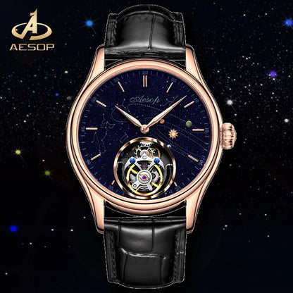 AESOP Flying Tourbillon Skeleton Mechanical Luxury Watches Waterproof Wristwatches Watch Brand For Men Movement Sapphire 2023