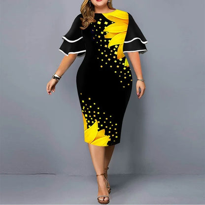 Plus Size Dress Elegant Geometric Party Dress New Women Layered Sleeve Dresses