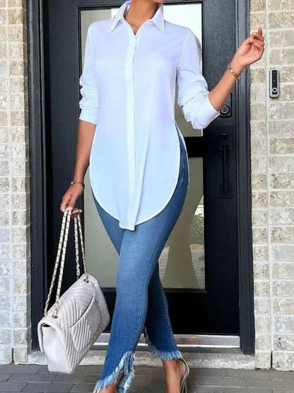 Plus Size Female Blouse 2025 Summer New Women Fashion Solid Color Long Sleeve Shirt Casual Street Wear Loose Fit Simple Cool Top Chic Le'Meek