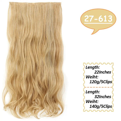 NICESY Synthetic Long Wavy 5 Clips Hair Extensions 22Inch/32Inch Clip On Hair Extensions High Tempreture Fake For Women Chic Le'Meek