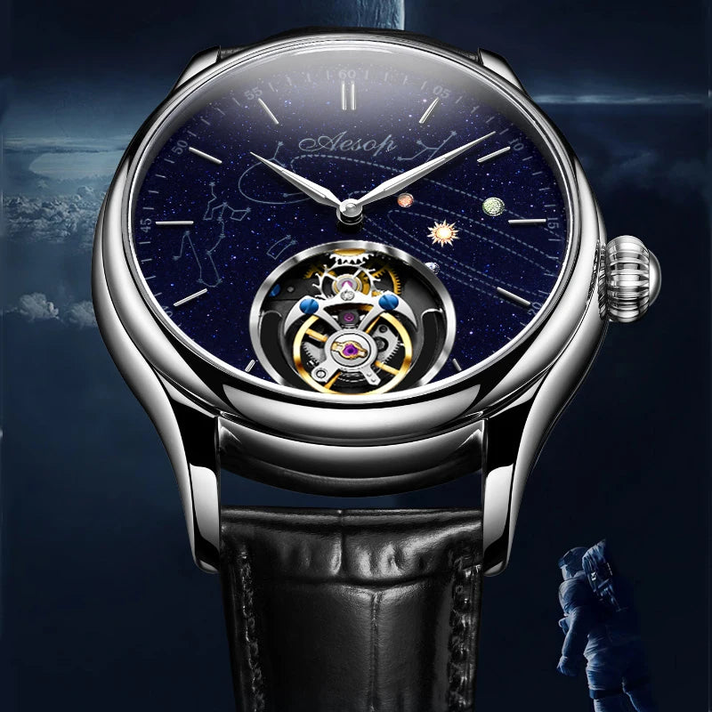 AESOP Flying Tourbillon Skeleton Mechanical Luxury Watches Waterproof Wristwatches Watch Brand For Men Movement Sapphire 2023